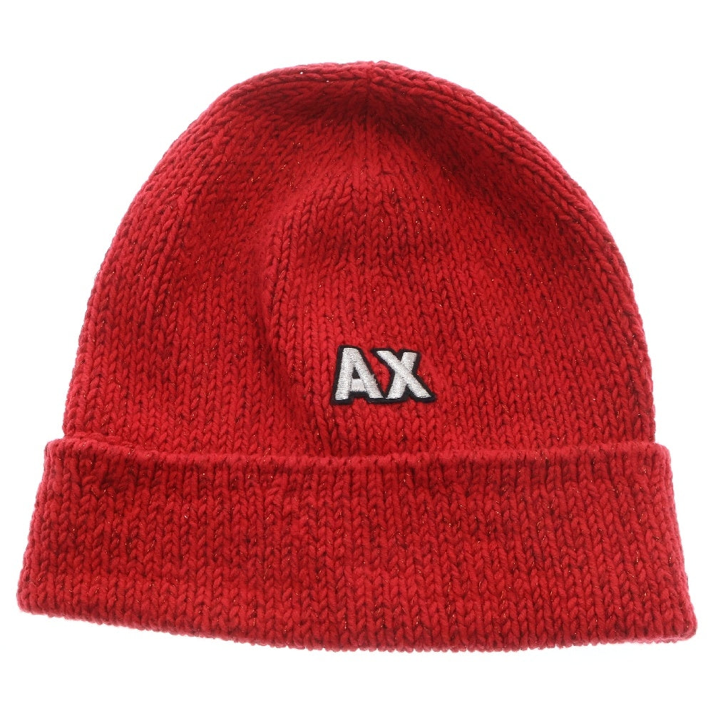 Armani Exchange(アルマーニ エクスチェンジ) AXロゴ ラメニット帽 ビーニー レッド 6ZY41C