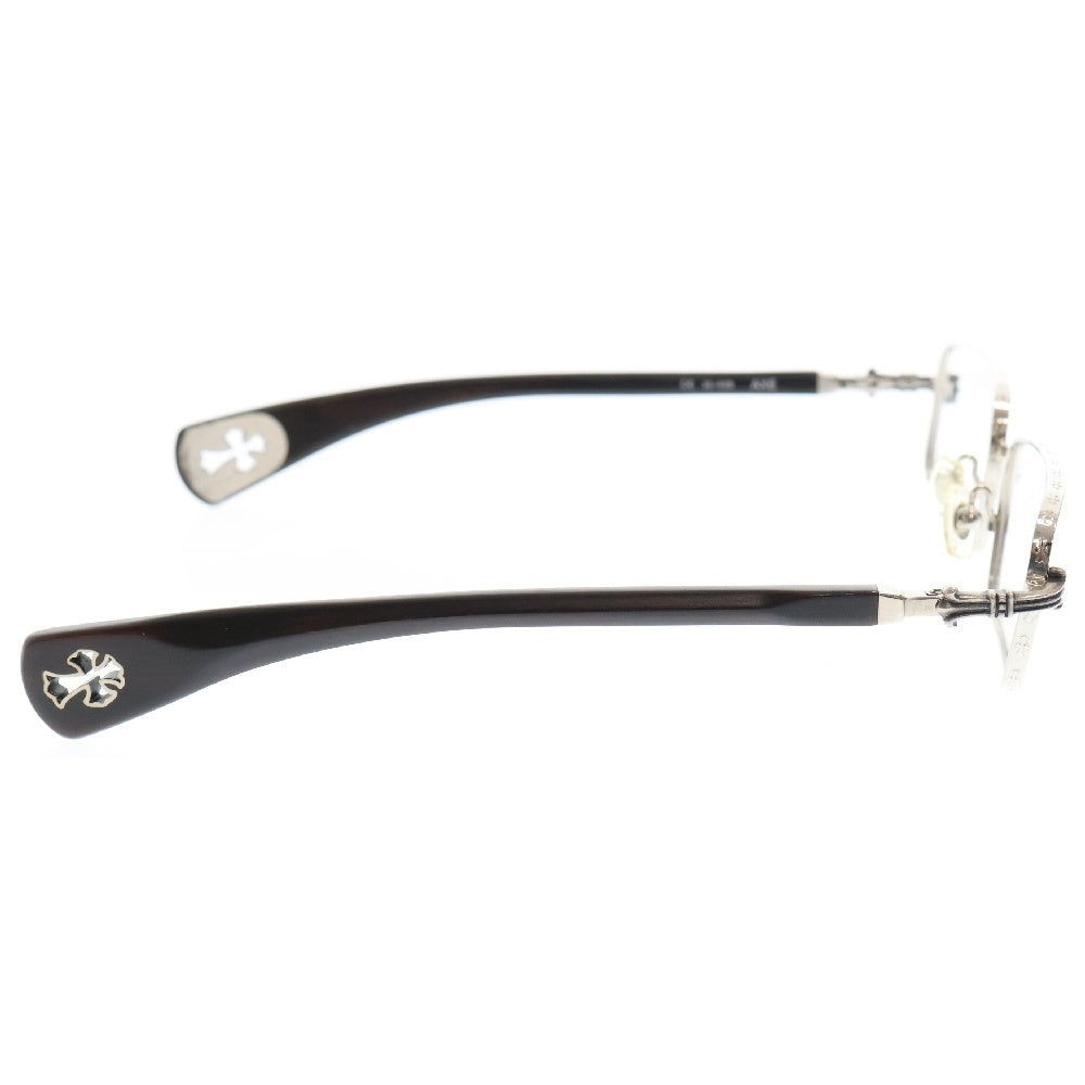 CHROME HEARTS(クロムハーツ) AXE ANTIQUE SILVER EBONY WOOD CHクロス スクエアフレーム エボ二ウッド アイウェア メガネ ブラウン/シルバー