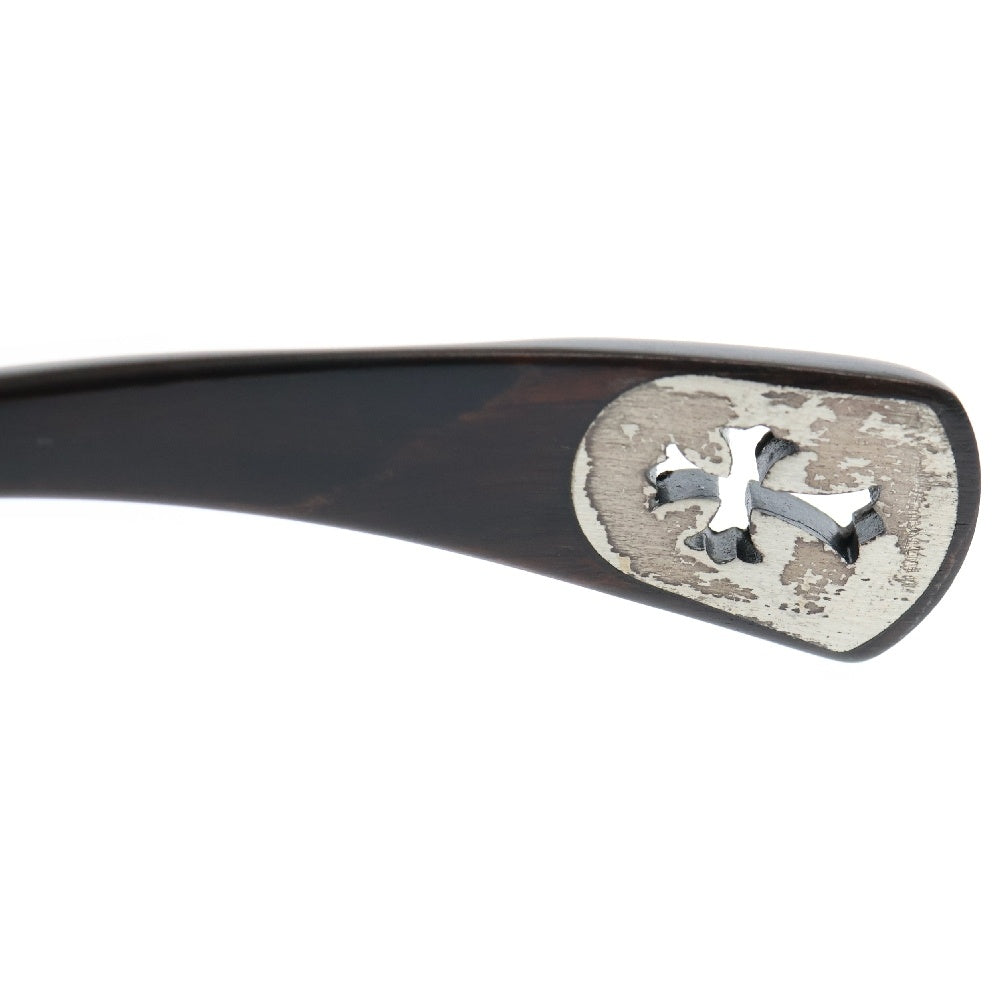CHROME HEARTS(クロムハーツ) AXE ANTIQUE SILVER EBONY WOOD CHクロス スクエアフレーム エボ二ウッド アイウェア メガネ ブラウン/シルバー