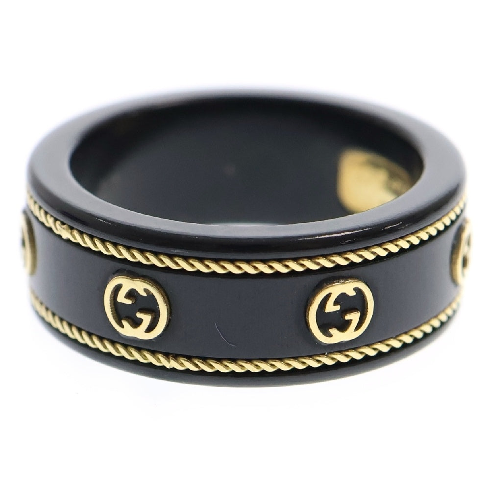 GUCCI(グッチ) K18YG インターロッキングGリング ブラック/ゴールド