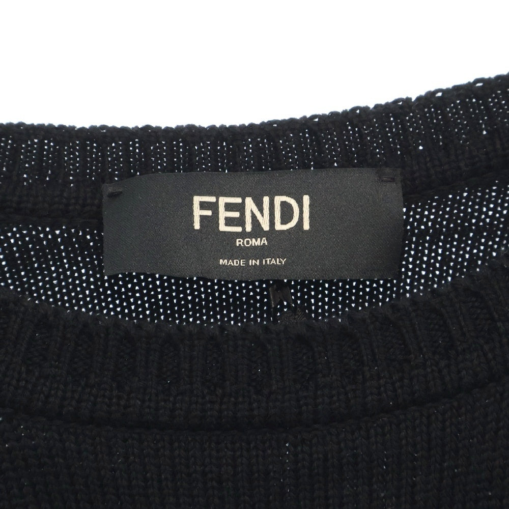 FENDI(フェンディ) GIROCOLLO KARL KOLLAGE AMB CO FZY020 立体ワッペン刺繍 クルーネックニット長袖セーター ブラック
