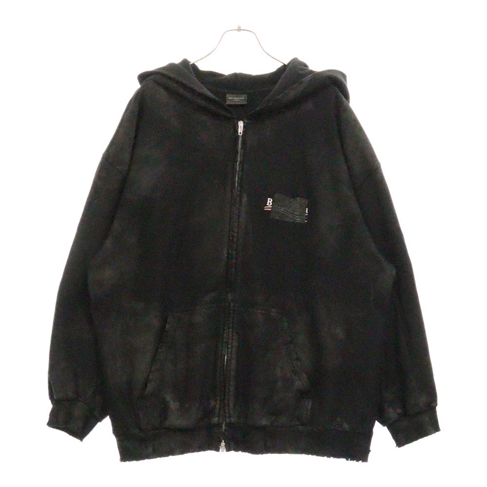 BALENCIAGA(バレンシアガ) キャンペーンロゴ ダメージ加工 ジップアップフーディーパーカー ブラック 720424 TNVK5