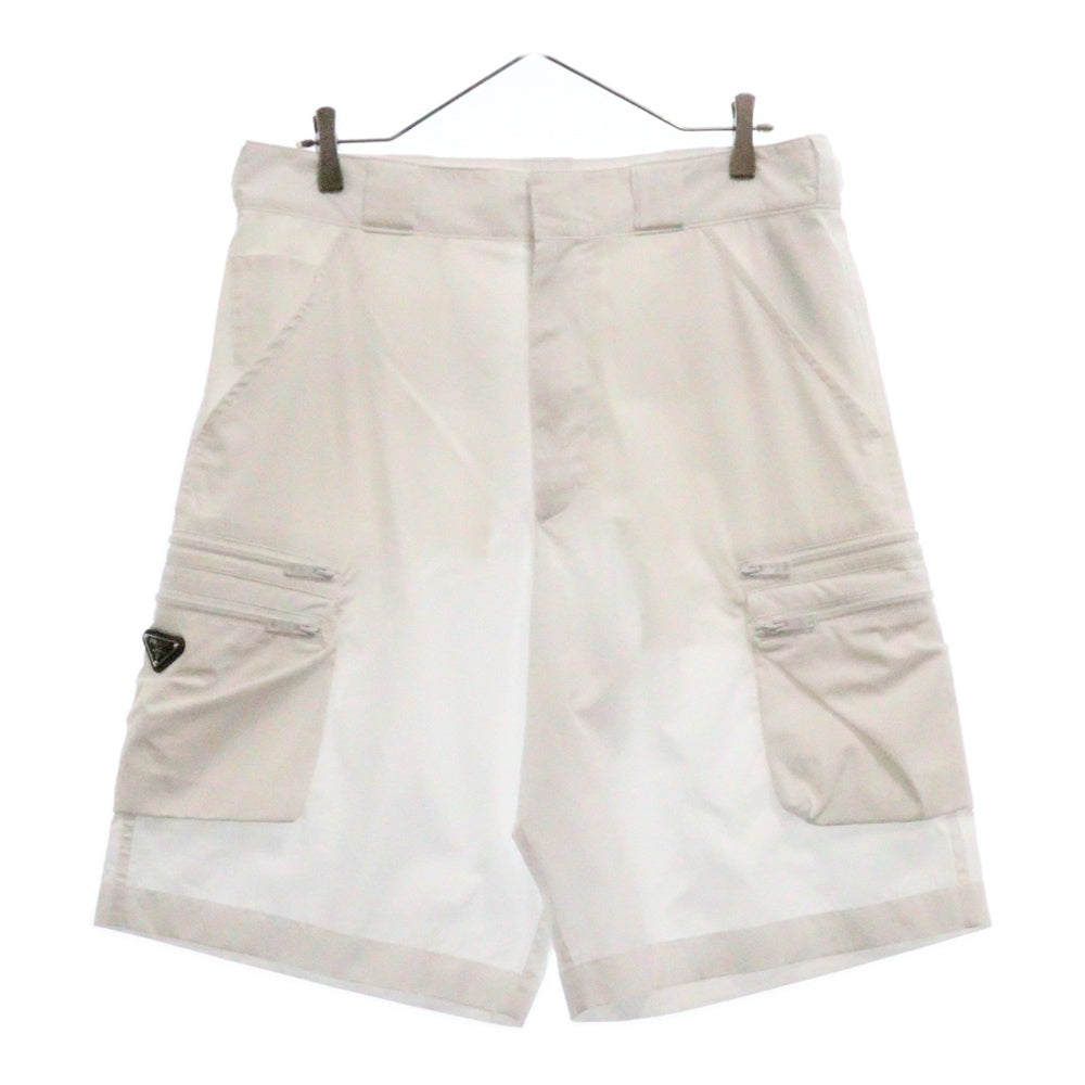 PRADA(プラダ) 24SS SPH393 RE-NYLON 三角プレート ナイロンカーゴハーフパンツ ホワイト