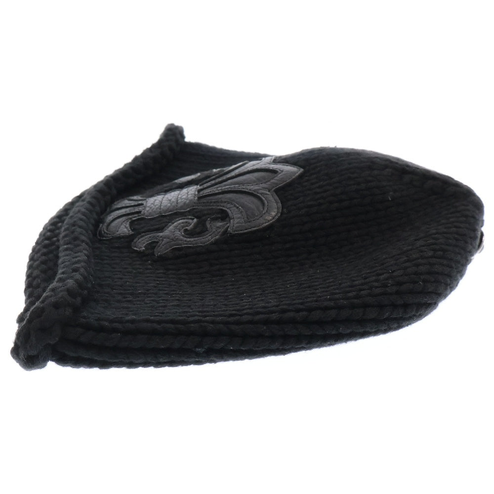 CHROME HEARTS(クロムハーツ) BS FLARE BEANIE BSフレア ビーニー レザーパッチ BSフレアボタン ニットキャップ ブラック/シルバー