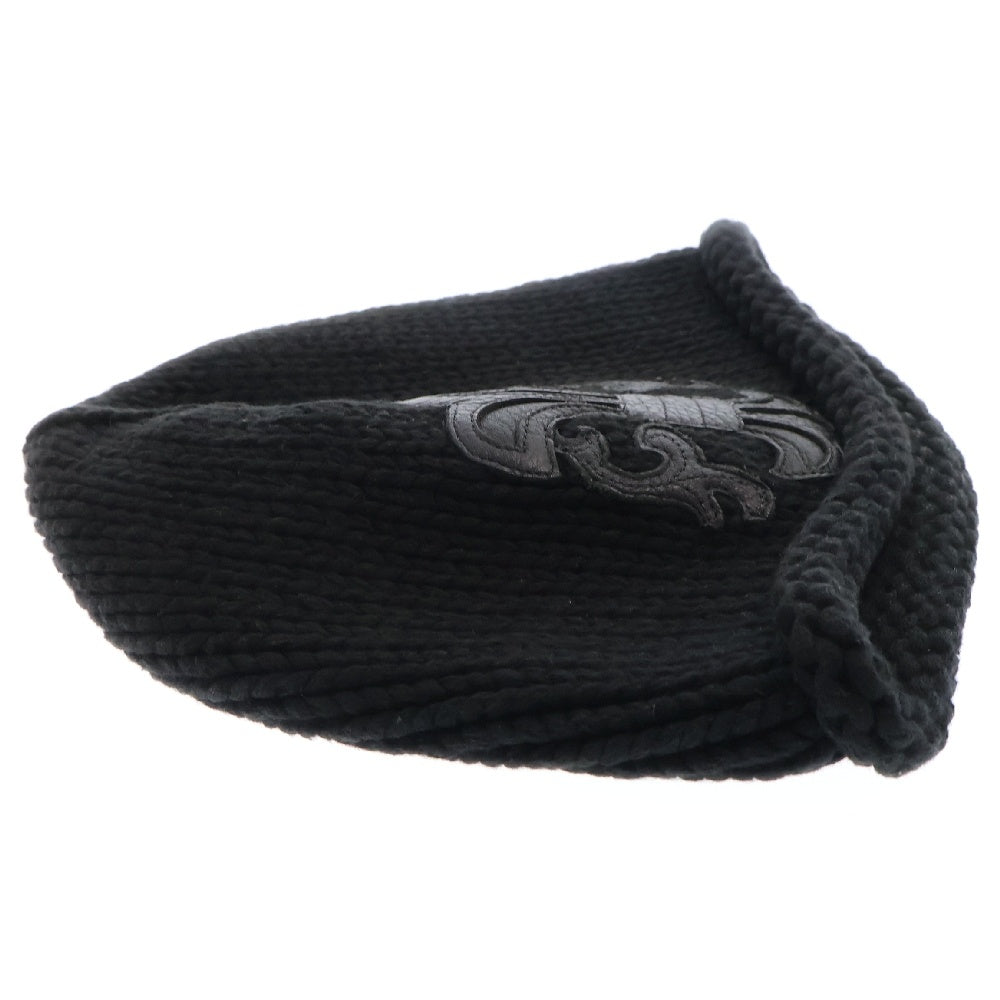 CHROME HEARTS(クロムハーツ) BS FLARE BEANIE BSフレア ビーニー レザーパッチ BSフレアボタン ニットキャップ ブラック/シルバー