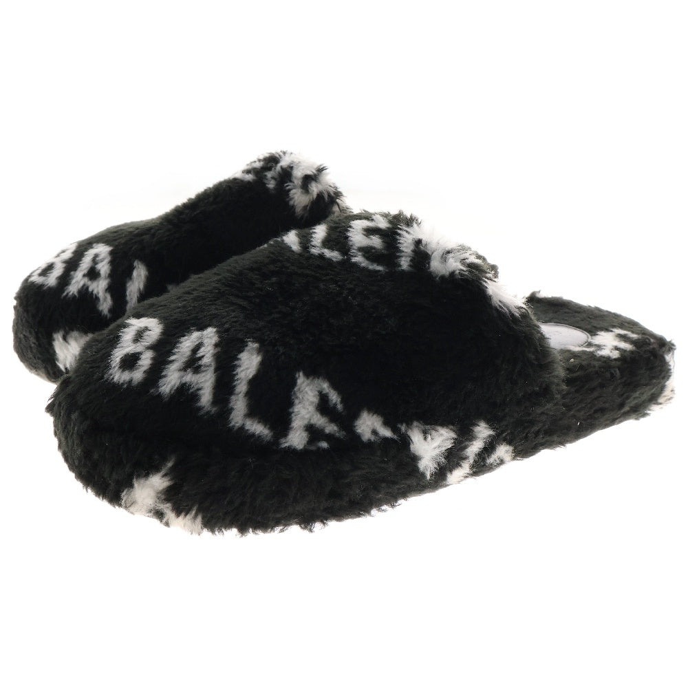 BALENCIAGA(バレンシアガ) LOGO JACQUARD FAKE FUR ロゴジャガードフェイクファーサンダル 624582 W2B40 ブラック