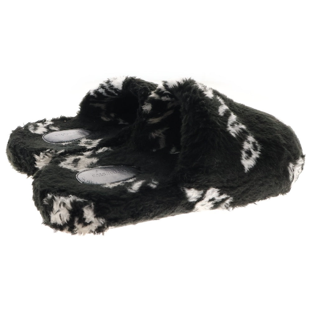 BALENCIAGA(バレンシアガ) LOGO JACQUARD FAKE FUR ロゴジャガードフェイクファーサンダル 624582 W2B40 ブラック