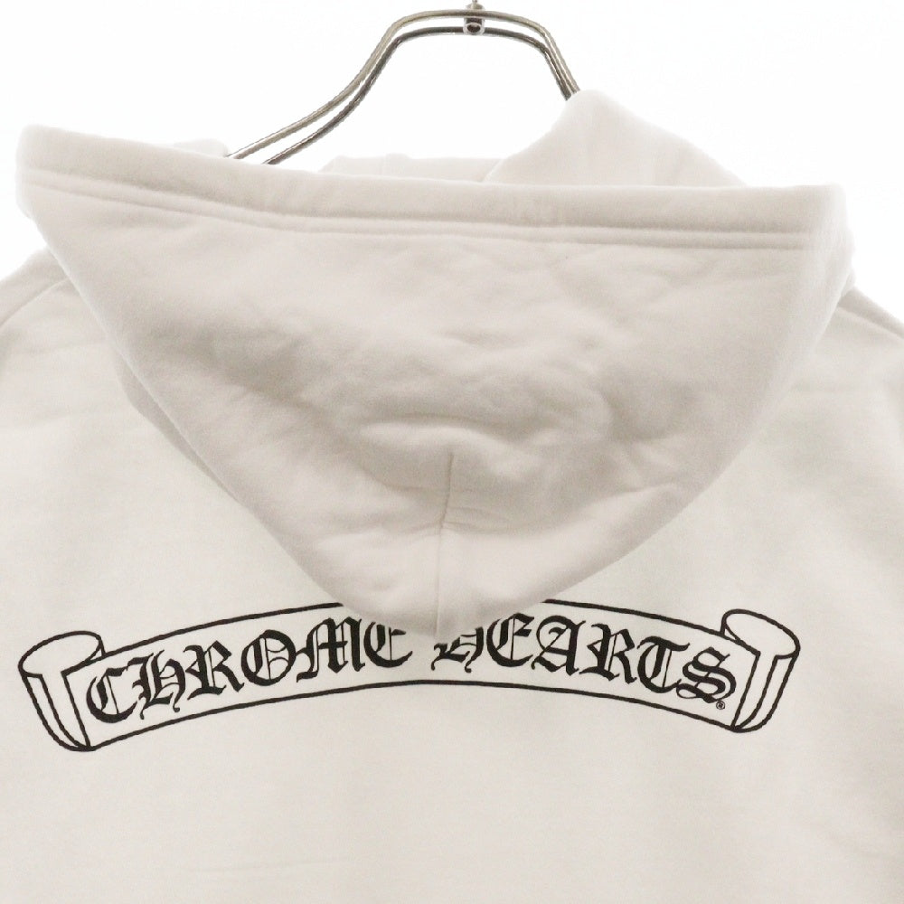 CHROME HEARTS(クロムハーツ) Zip Up Hoodie バックスクロール 袖ロゴプリント ジップアップフーディー パーカー ホワイト