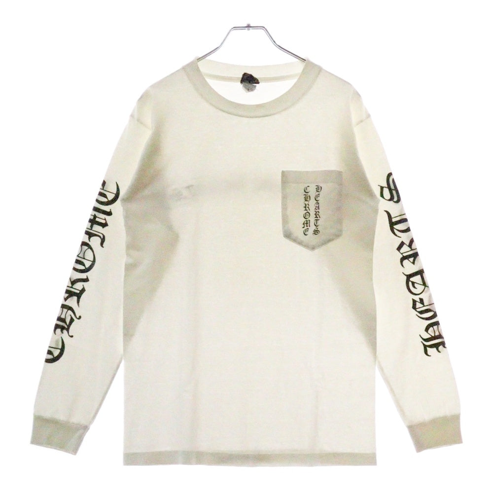CHROME HEARTS(クロムハーツ) OLD オールド アームロゴ スクロールラベルプリント ポケット長袖Tシャツ ロングスリーブカットソー ホワイト