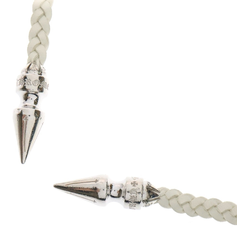 CHROME HEARTS(クロムハーツ) SPIKE LEATHER BRAID スパイクレザーブレード レザーネックレス ホワイト/シルバー
