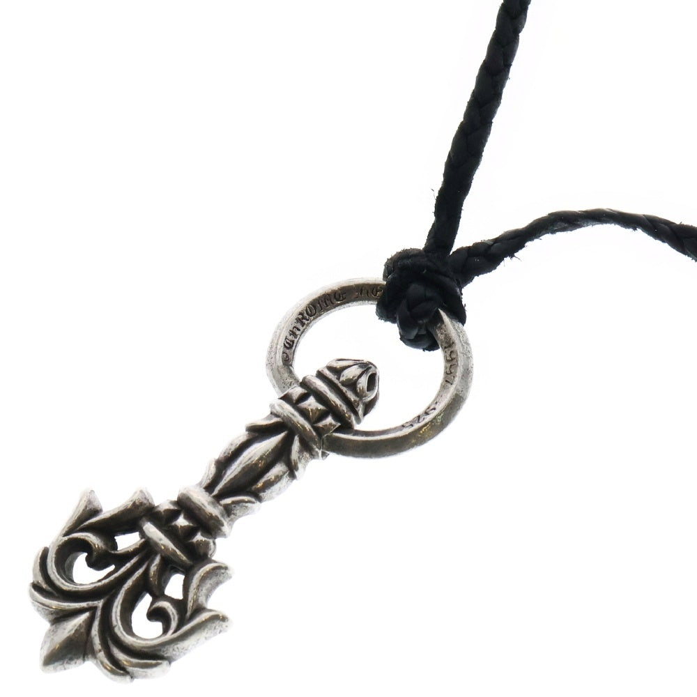 CHROME HEARTS(クロムハーツ) FILIGREE PULL LEATHER BRAID SCROLL フィリグリープル レザーブレイドネックレス ブラック/シルバー