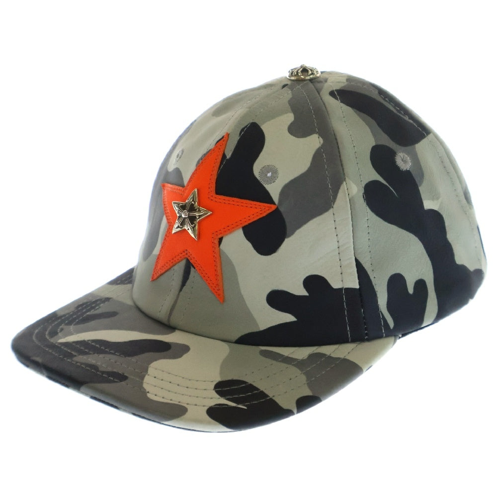 CHROME HEARTS(クロムハーツ) STR CAMO LEATHER CAP スターパッチ カモ レザーキャップ 帽子 グレー/オレンジ