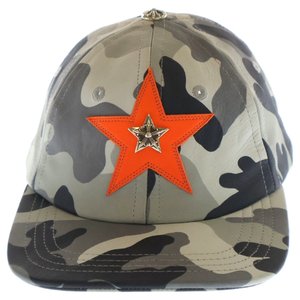 CHROME HEARTS(クロムハーツ) STR CAMO LEATHER CAP スターパッチ カモ レザーキャップ 帽子 グレー/オレンジ