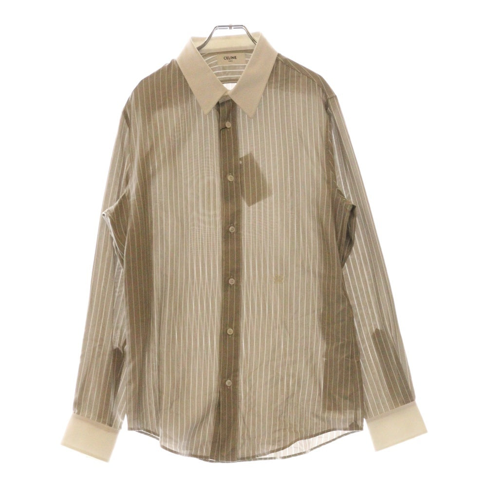 CELINE(セリーヌ) 23AW カーナビールーズ シルクストライプ長袖シャツ 2C72A948S グレー/ベージュ