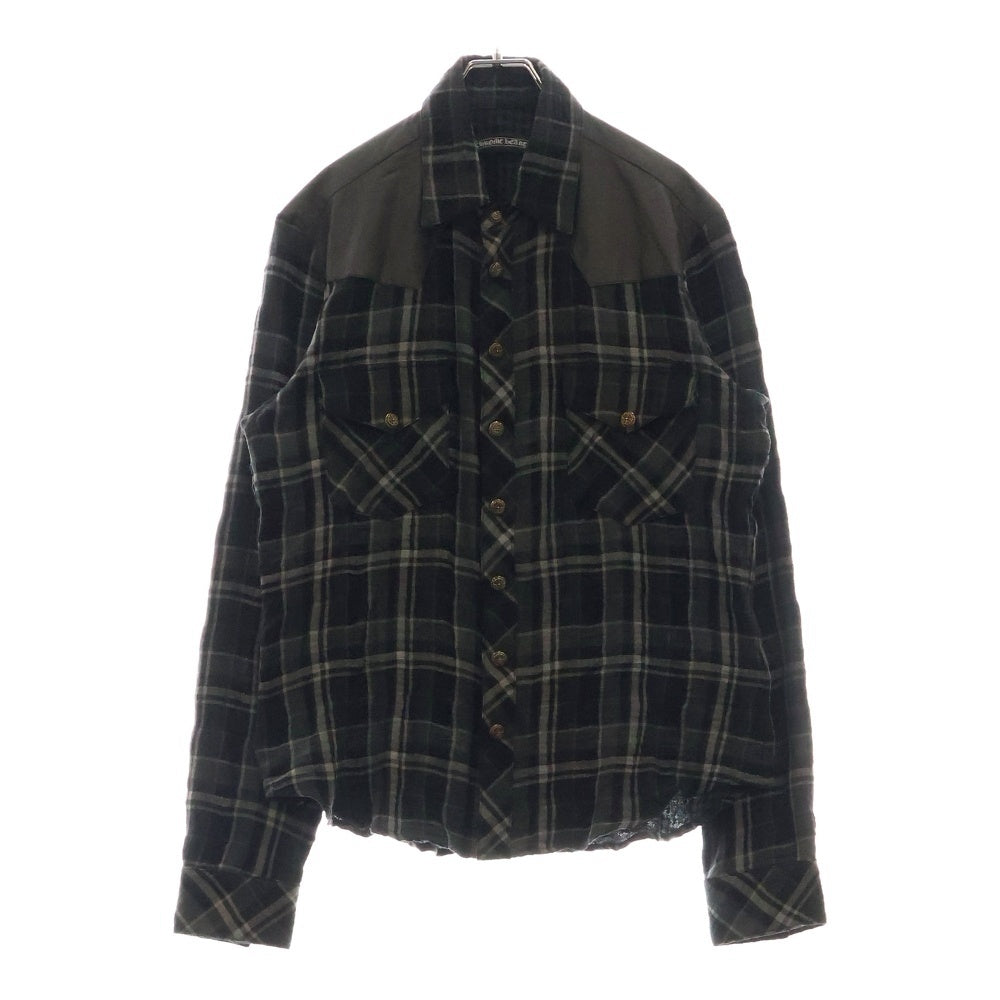 CHROME HEARTS(クロムハーツ) WESTN ウエスタンボタン フローラルクロスボタン ヨーク切替 ガーゼチェック長袖シャツ クロスパッチ付 グリーン