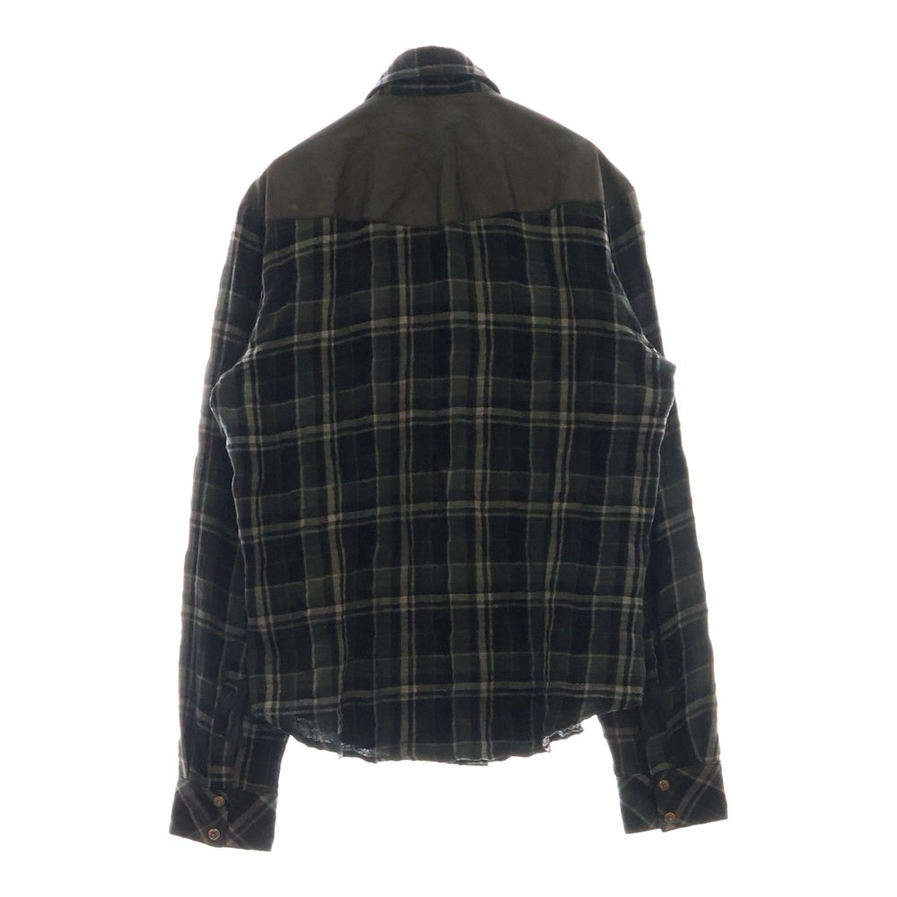 CHROME HEARTS(クロムハーツ) WESTN ウエスタンボタン フローラルクロスボタン ヨーク切替 ガーゼチェック長袖シャツ クロスパッチ付 グリーン