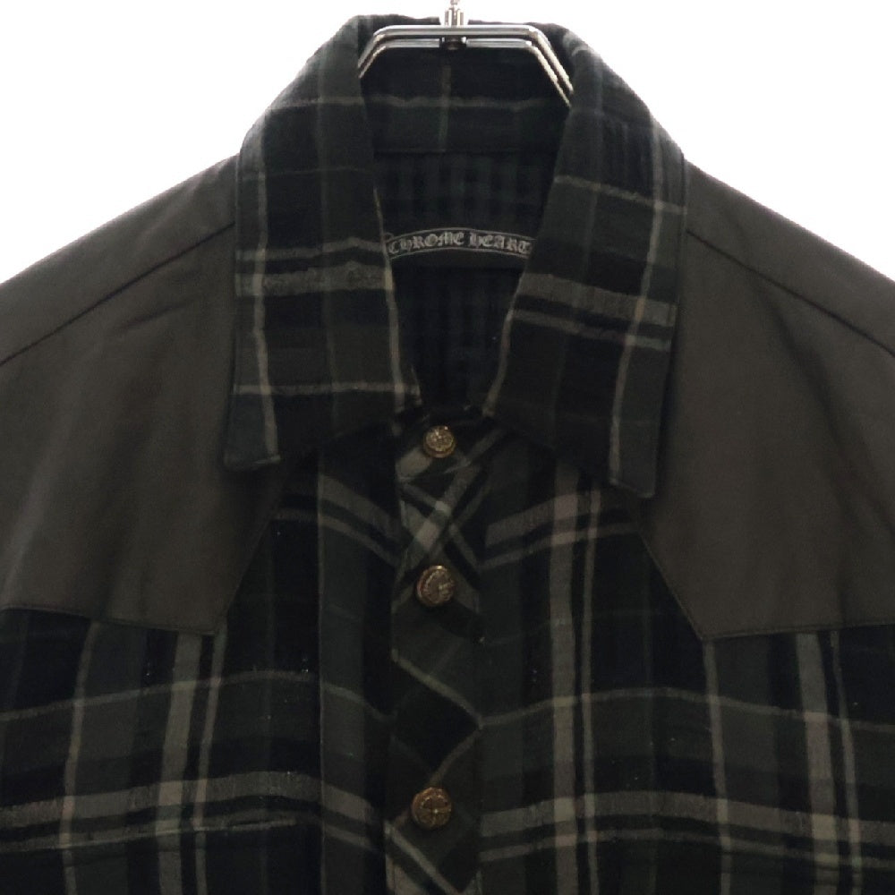 CHROME HEARTS(クロムハーツ) WESTN ウエスタンボタン フローラルクロスボタン ヨーク切替 ガーゼチェック長袖シャツ クロスパッチ付 グリーン