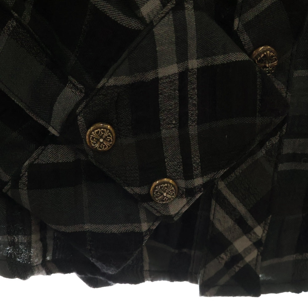 CHROME HEARTS(クロムハーツ) WESTN ウエスタンボタン フローラルクロスボタン ヨーク切替 ガーゼチェック長袖シャツ クロスパッチ付 グリーン