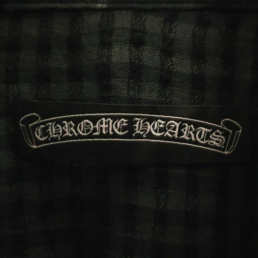 CHROME HEARTS(クロムハーツ) WESTN ウエスタンボタン フローラルクロスボタン ヨーク切替 ガーゼチェック長袖シャツ クロスパッチ付 グリーン