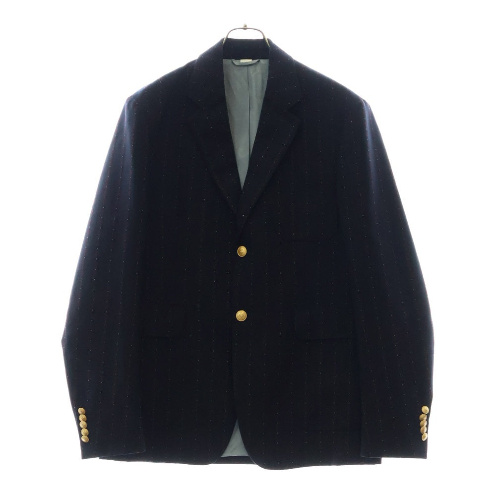 GUCCI(グッチ) GG柄ストライプ 金ボタン シングル テーラードジャケット 590579 ネイビー ブレザー