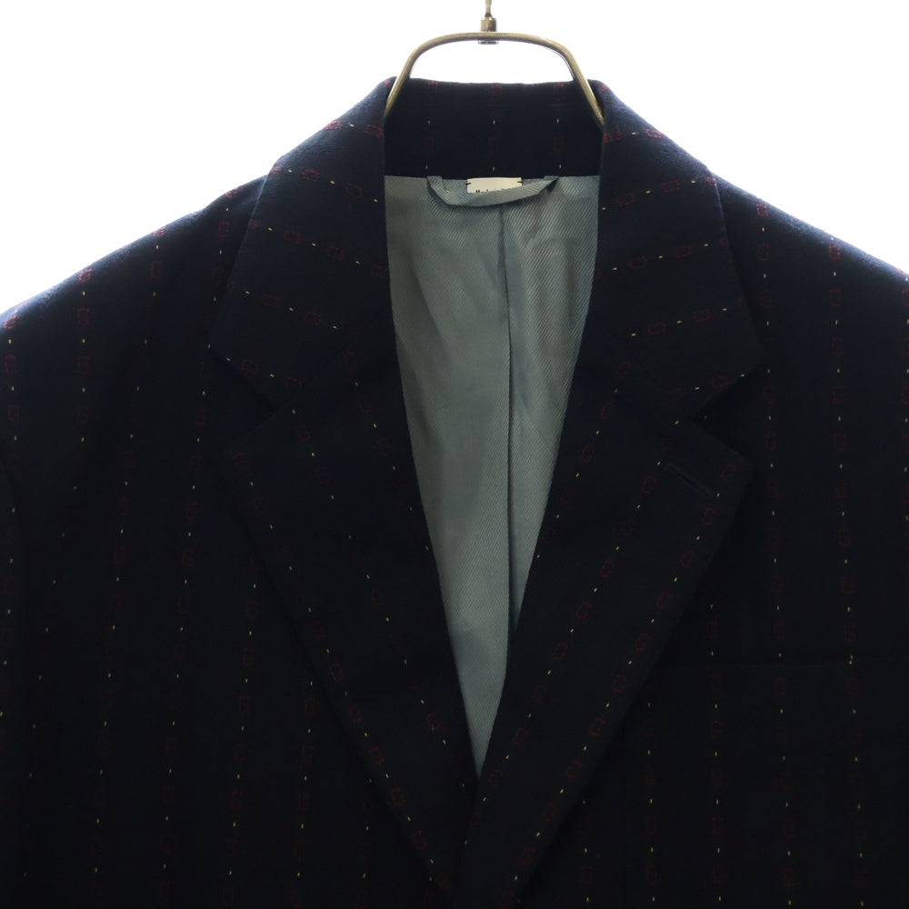 GUCCI(グッチ) GG柄ストライプ 金ボタン シングル テーラードジャケット 590579 ネイビー ブレザー