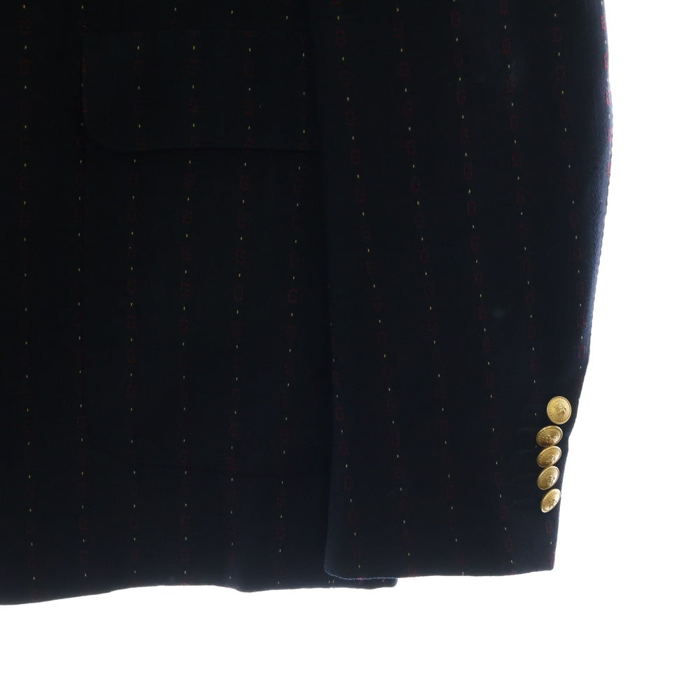 GUCCI(グッチ) GG柄ストライプ 金ボタン シングル テーラードジャケット 590579 ネイビー ブレザー