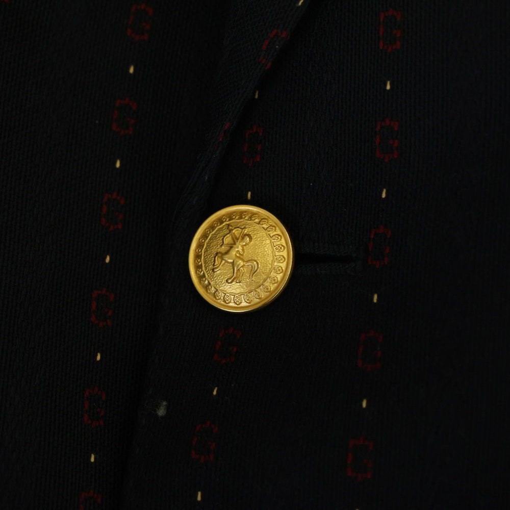 GUCCI(グッチ) GG柄ストライプ 金ボタン シングル テーラードジャケット 590579 ネイビー ブレザー