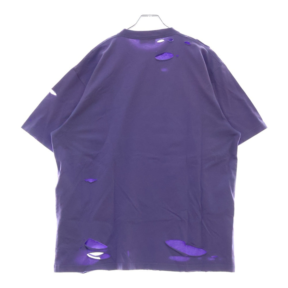 BALENCIAGA(バレンシアガ) 21SS デストロイ加工 ロゴプリント 半袖Tシャツ カットソー パープル651795 TKVB8