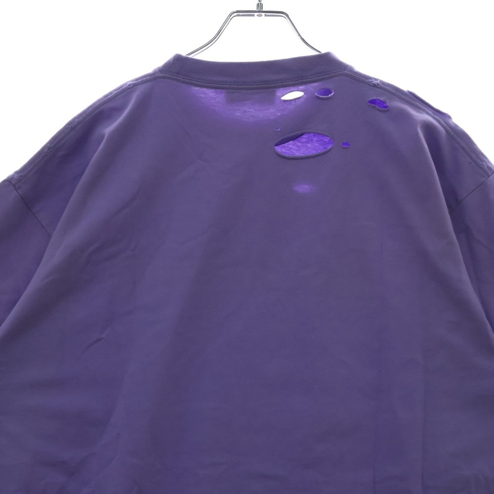 BALENCIAGA(バレンシアガ) 21SS デストロイ加工 ロゴプリント 半袖Tシャツ カットソー パープル651795 TKVB8