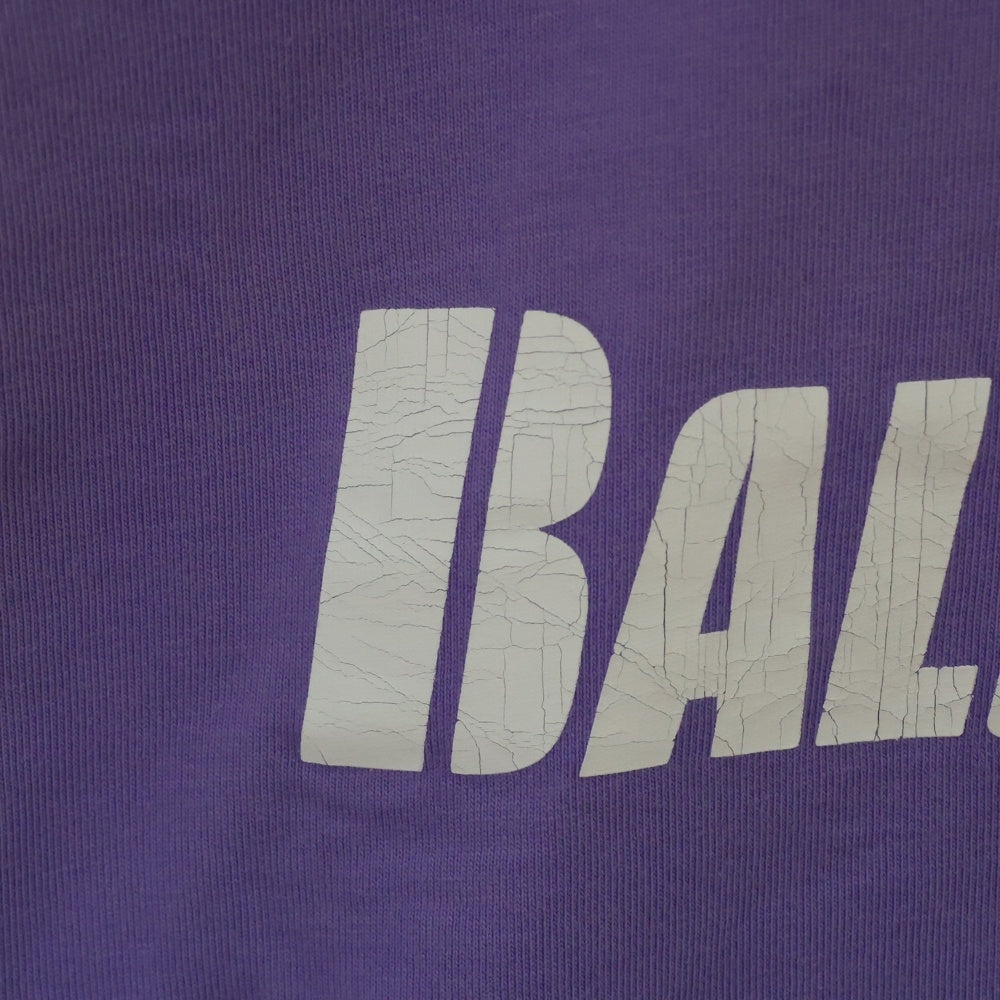 BALENCIAGA(バレンシアガ) 21SS デストロイ加工 ロゴプリント 半袖Tシャツ カットソー パープル651795 TKVB8