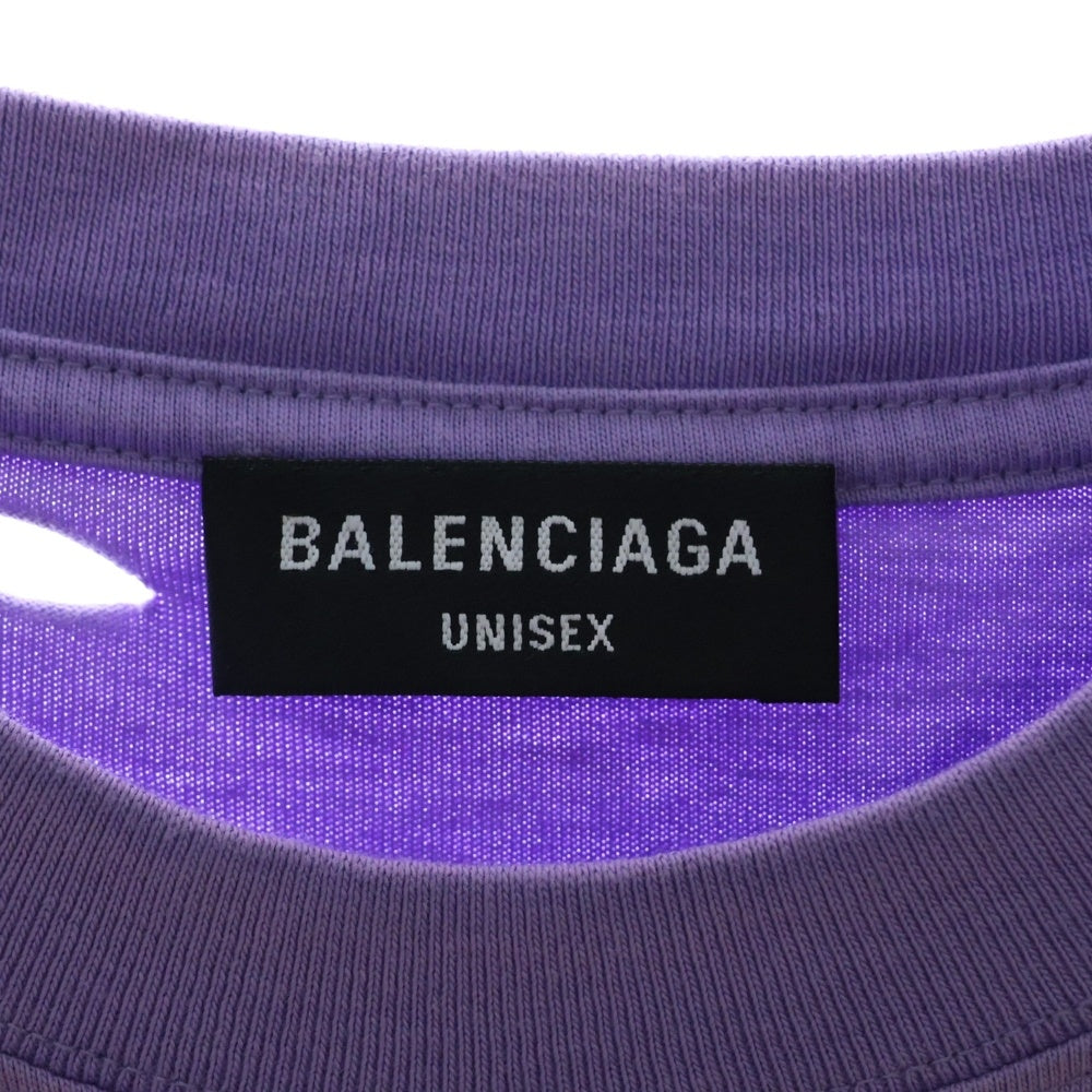 BALENCIAGA(バレンシアガ) 21SS デストロイ加工 ロゴプリント 半袖Tシャツ カットソー パープル651795 TKVB8
