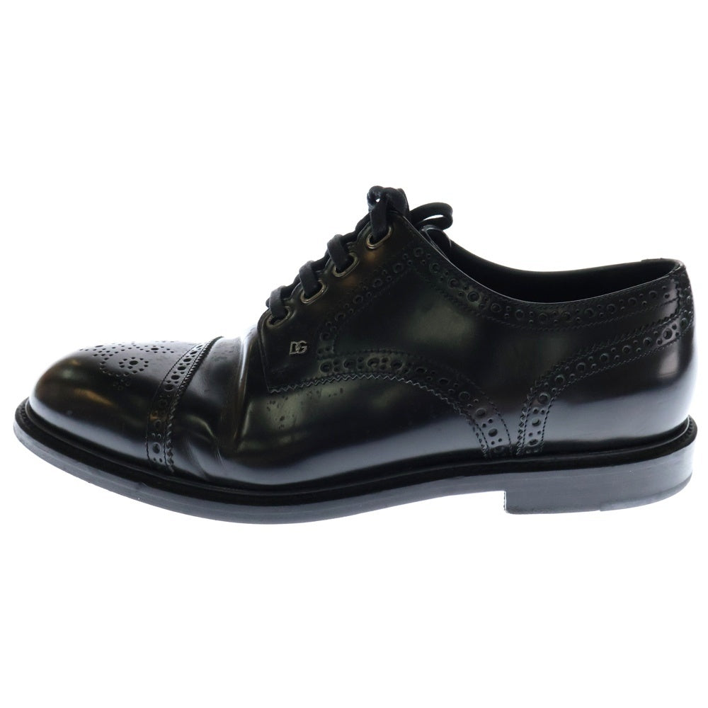 DOLCE & GABBANA(ドルチェアンドガッバーナ) ローカット レザー ドレスシューズ DGプレート パンチング ブラック 10388