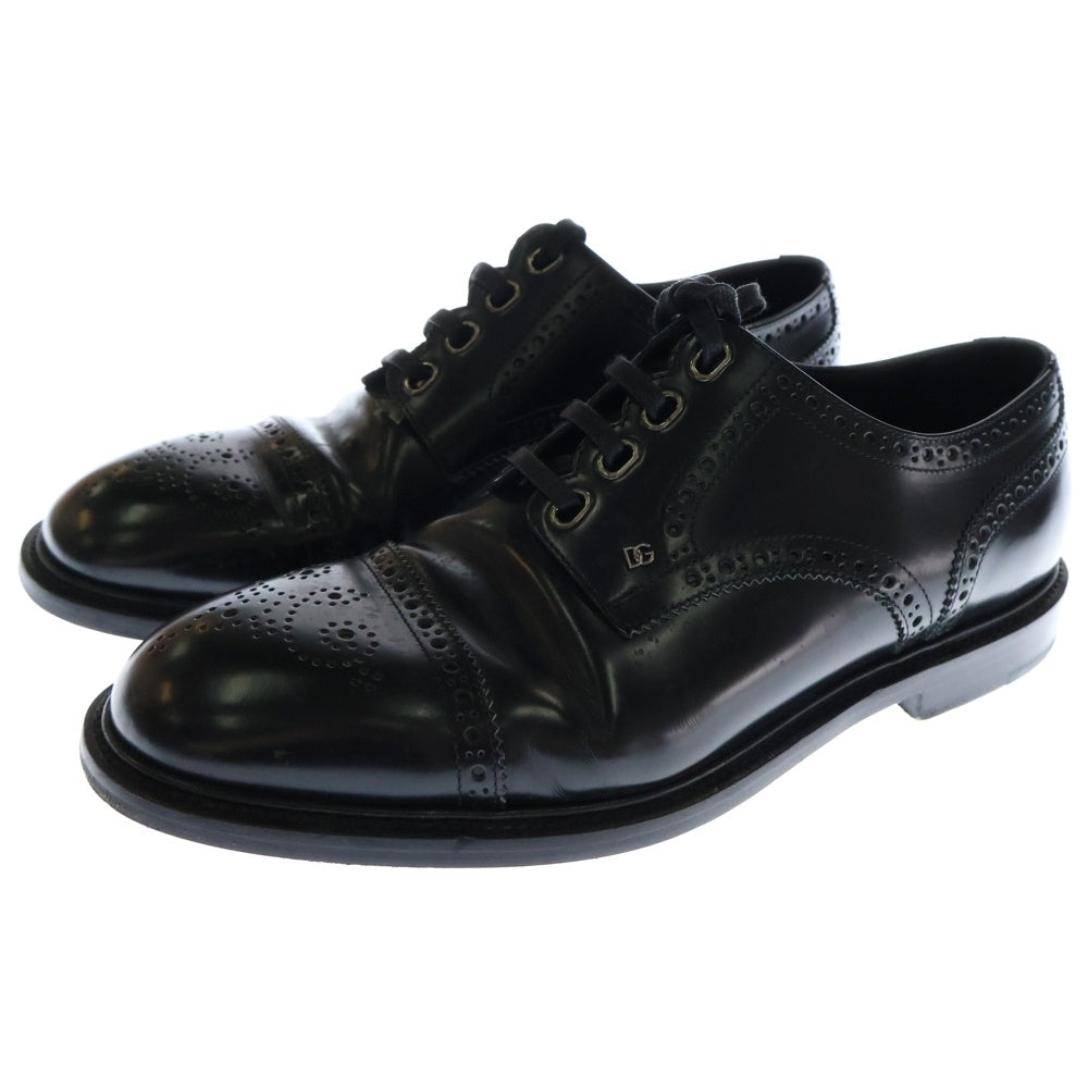 DOLCE & GABBANA(ドルチェアンドガッバーナ) ローカット レザー ドレスシューズ DGプレート パンチング ブラック 10388