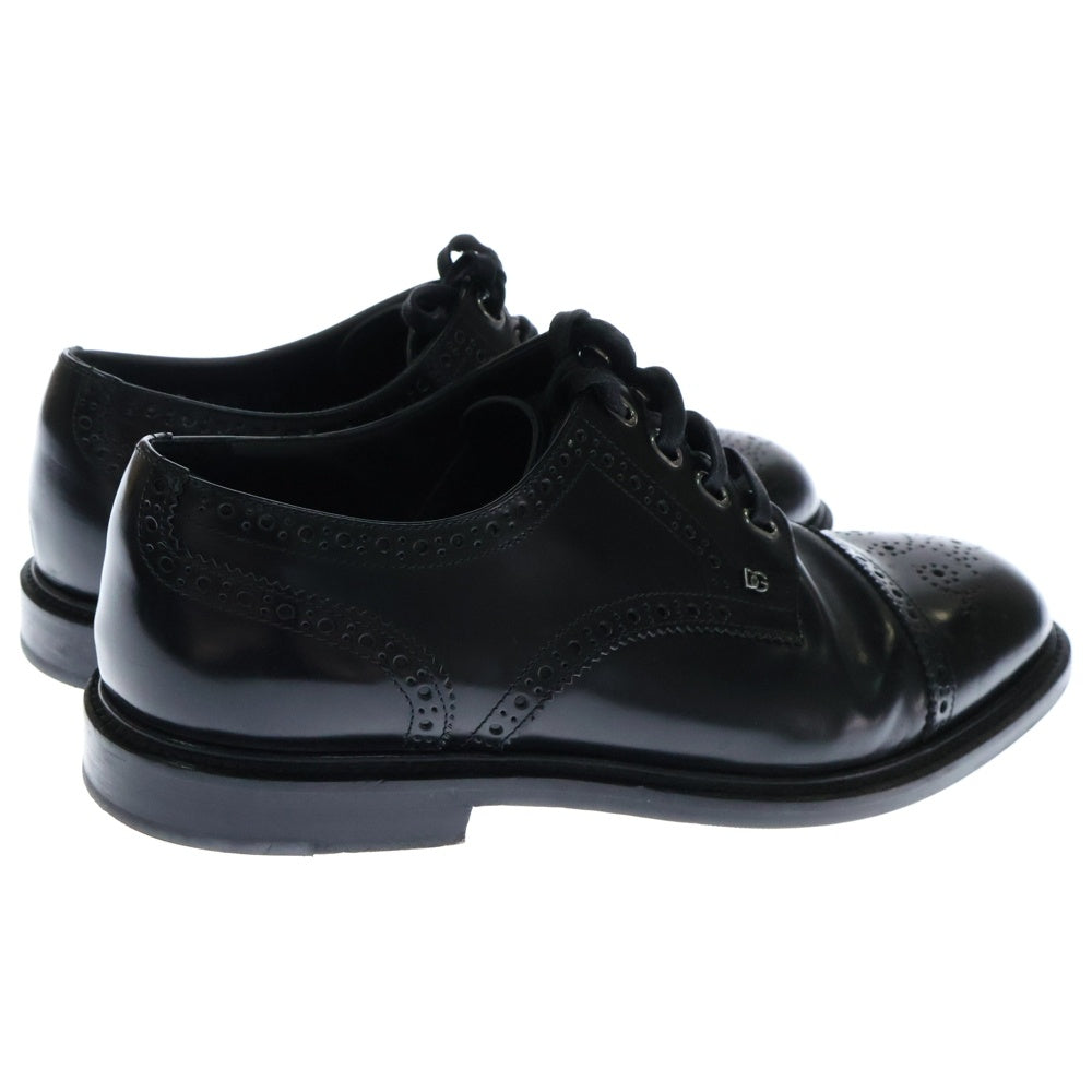 DOLCE & GABBANA(ドルチェアンドガッバーナ) ローカット レザー ドレスシューズ DGプレート パンチング ブラック 10388
