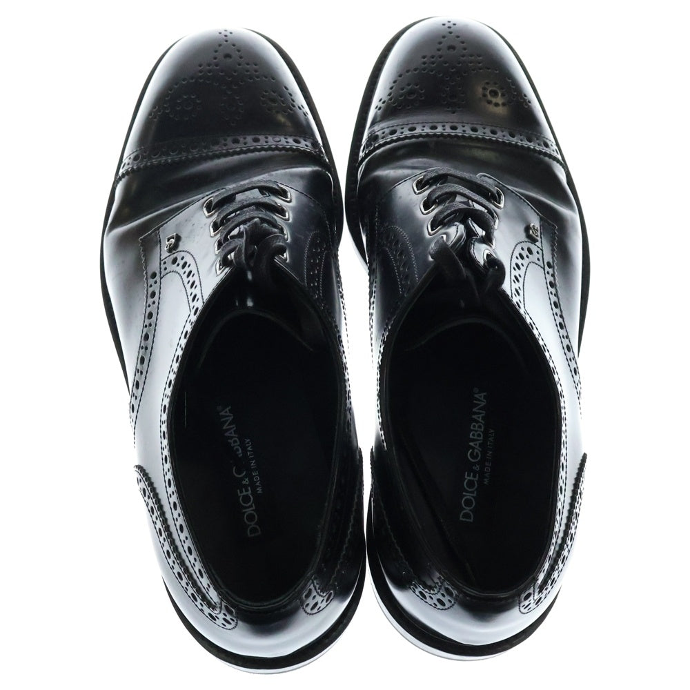 DOLCE & GABBANA(ドルチェアンドガッバーナ) ローカット レザー ドレスシューズ DGプレート パンチング ブラック 10388