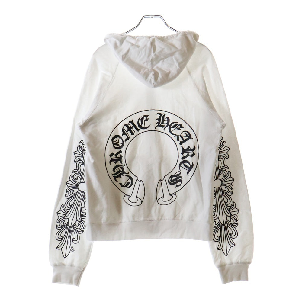CHROME HEARTS(クロムハーツ) OLD Horseshoe Floral Dagger Zip Up Hoodie オールド ホースシュー 袖フローラル プリント ダガージップアップ フーディ パーカー ホワイト レディース