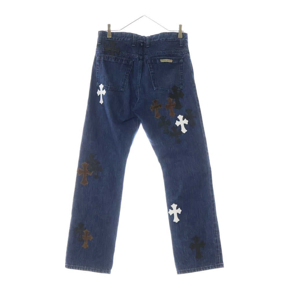 CHROME HEARTS(クロムハーツ) JEAN SL FLEURKNEE クロスパッチ付きフレアニーステッチデニムパンツ インディゴ