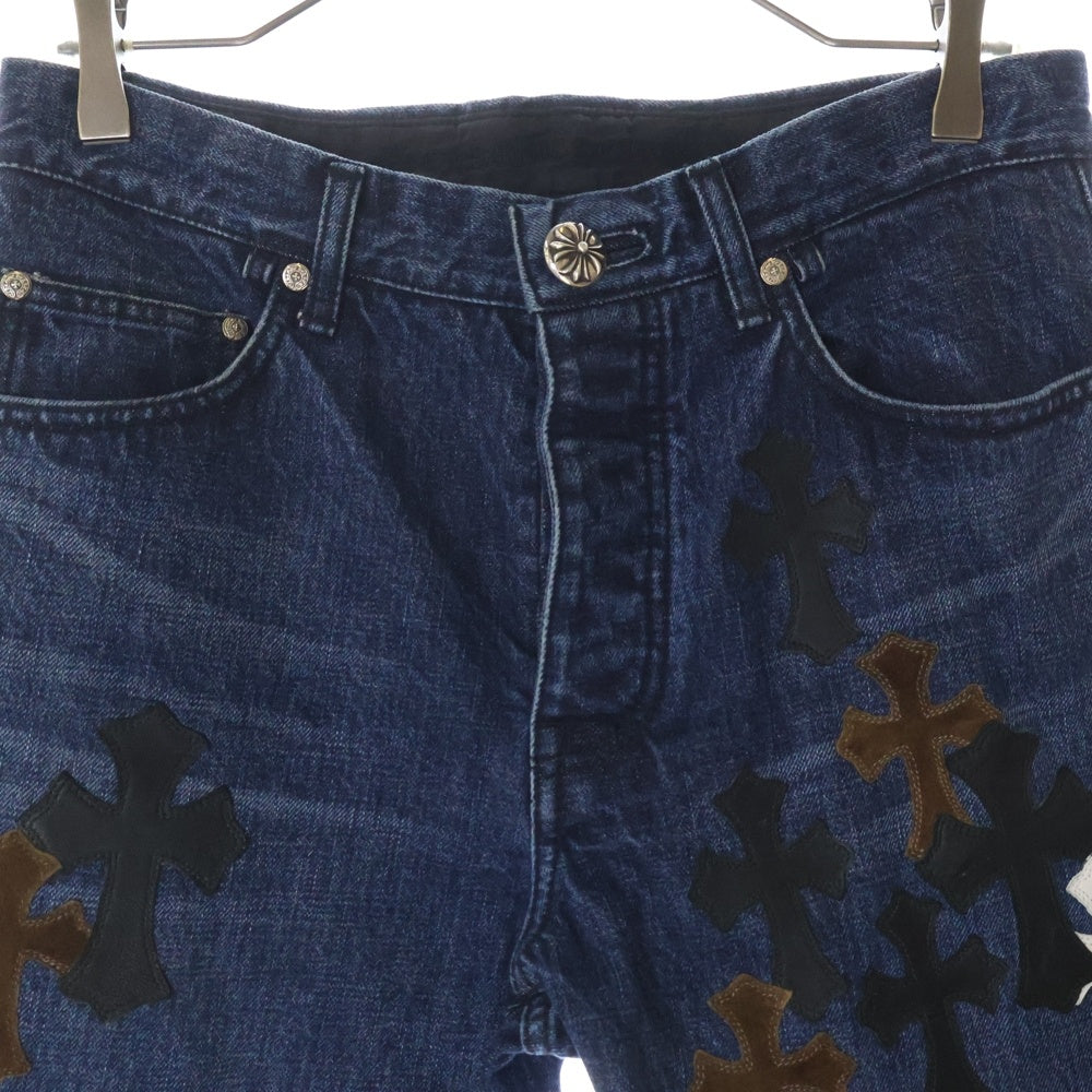 CHROME HEARTS(クロムハーツ) JEAN SL FLEURKNEE クロスパッチ付きフレアニーステッチデニムパンツ インディゴ