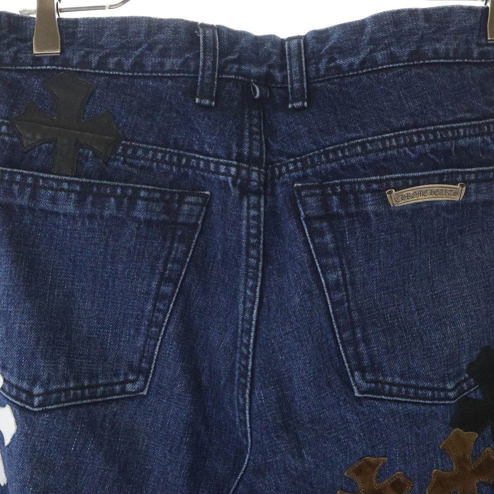 CHROME HEARTS(クロムハーツ) JEAN SL FLEURKNEE クロスパッチ付きフレアニーステッチデニムパンツ インディゴ