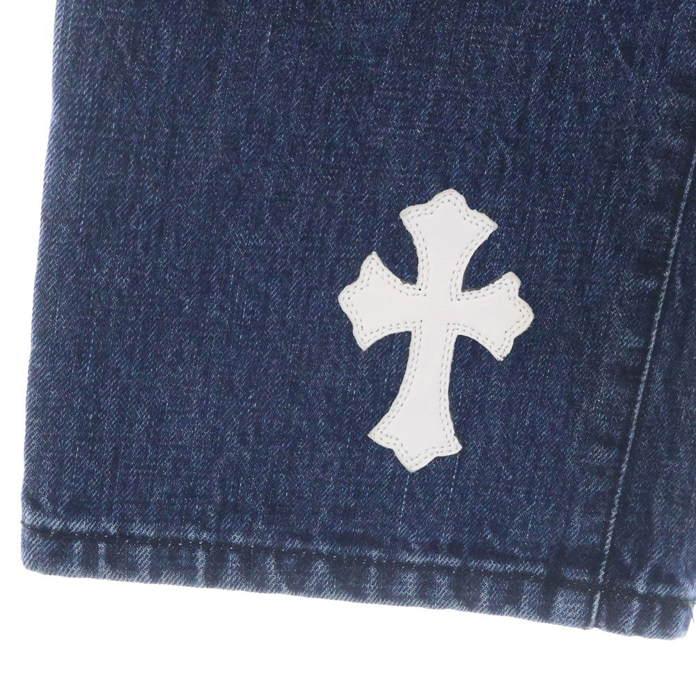 CHROME HEARTS(クロムハーツ) JEAN SL FLEURKNEE クロスパッチ付きフレアニーステッチデニムパンツ インディゴ