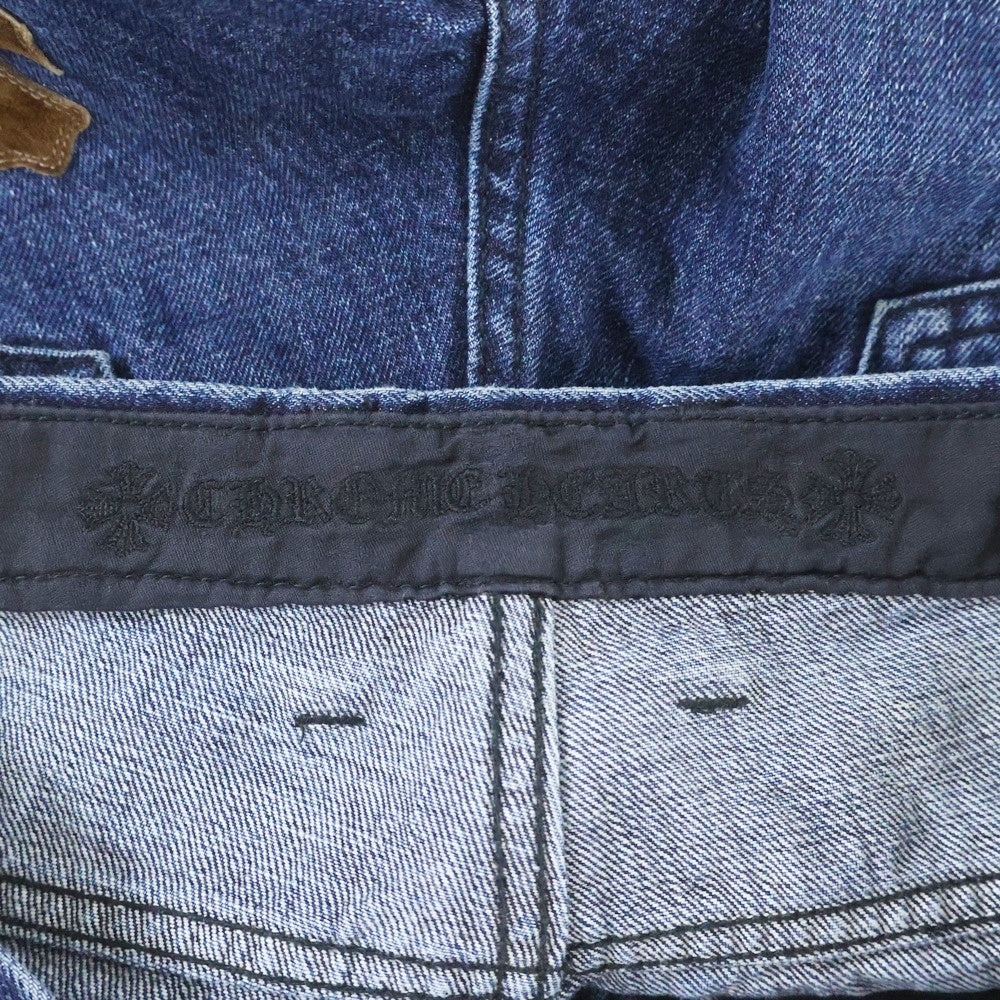 CHROME HEARTS(クロムハーツ) JEAN SL FLEURKNEE クロスパッチ付きフレアニーステッチデニムパンツ インディゴ