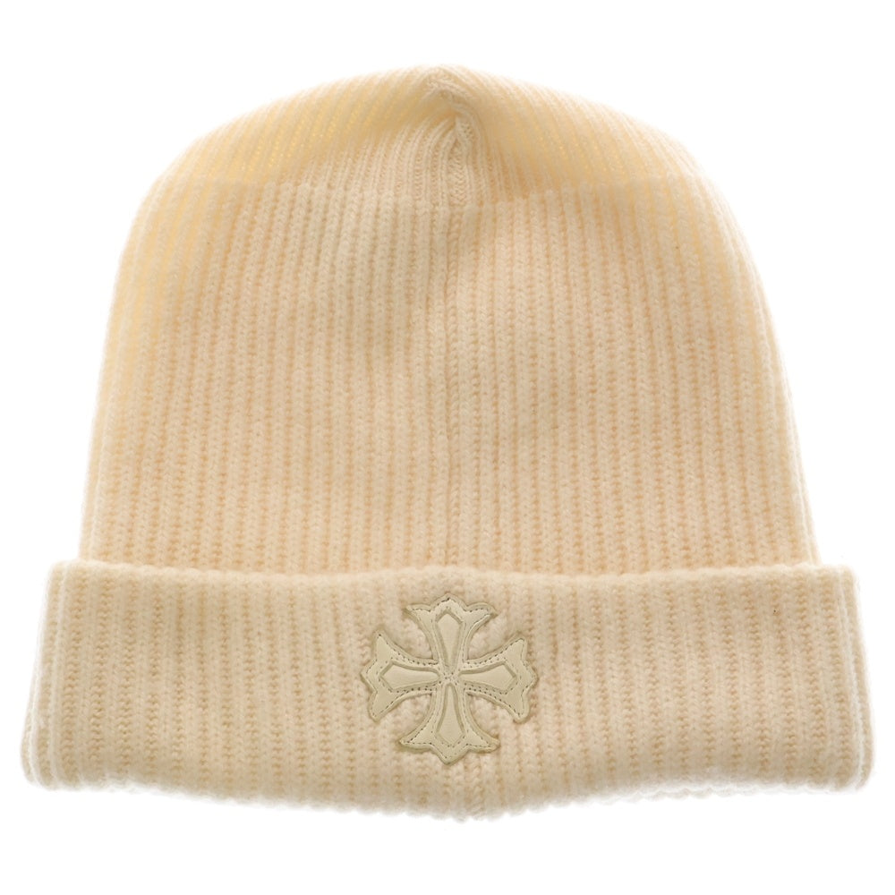 CHROME HEARTS(クロムハーツ) BEANIE CASH レザーパッチビーニー レザークロスパッチクロスボール付カシミヤ帽子