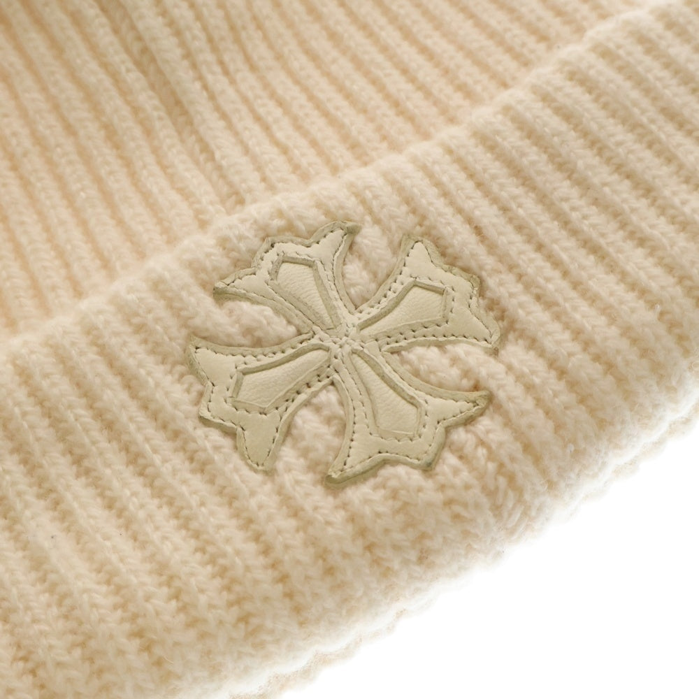 CHROME HEARTS(クロムハーツ) BEANIE CASH レザーパッチビーニー レザークロスパッチクロスボール付カシミヤ帽子