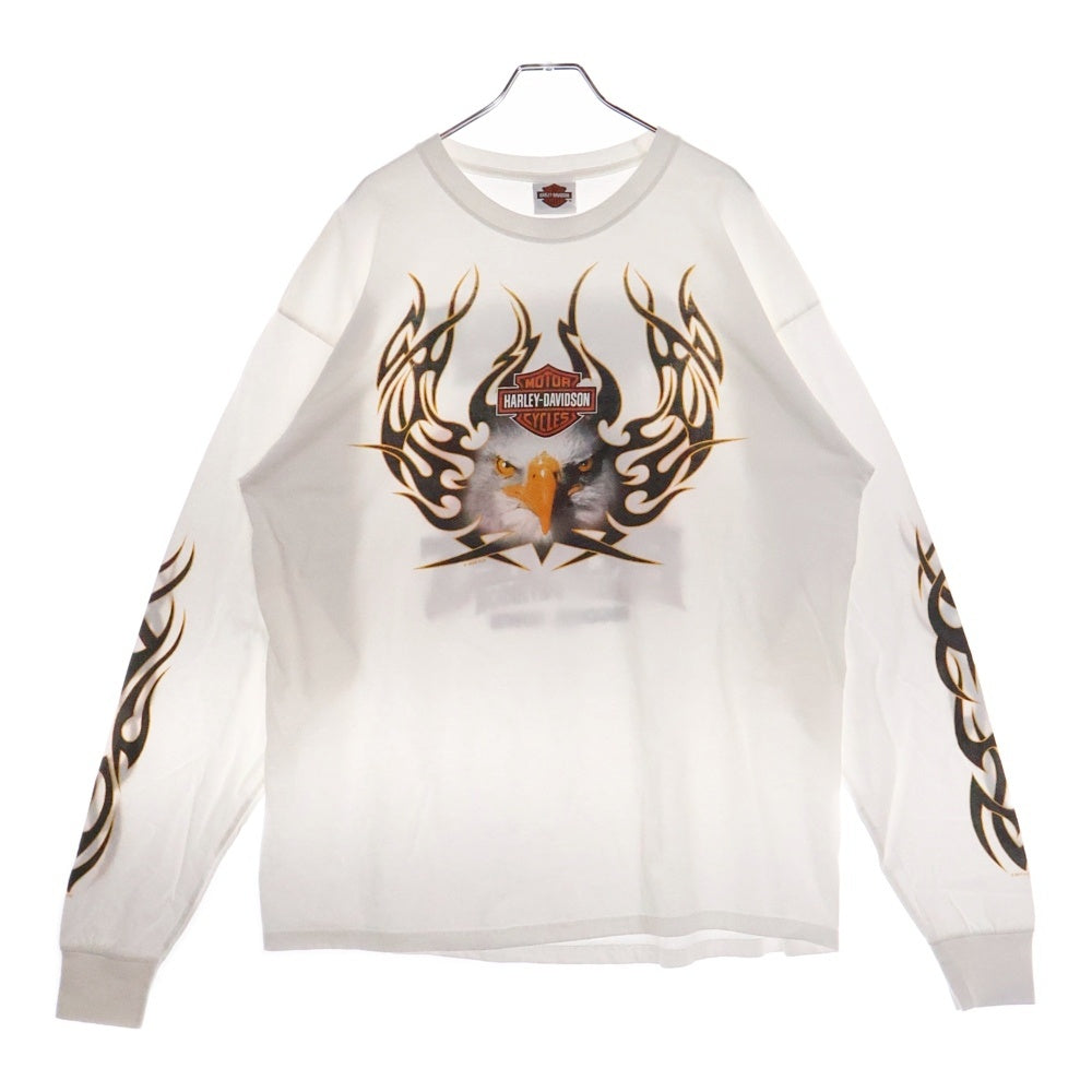 VINTAGE(ヴィンテージ) HARLEY DAVIDSON OKOBOJI イーグル トライバル ロングスリーブ 長袖Tシャツ カットソー ホワイト