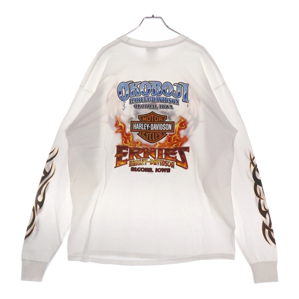 VINTAGE(ヴィンテージ) HARLEY DAVIDSON OKOBOJI イーグル トライバル ロングスリーブ 長袖Tシャツ カットソー ホワイト