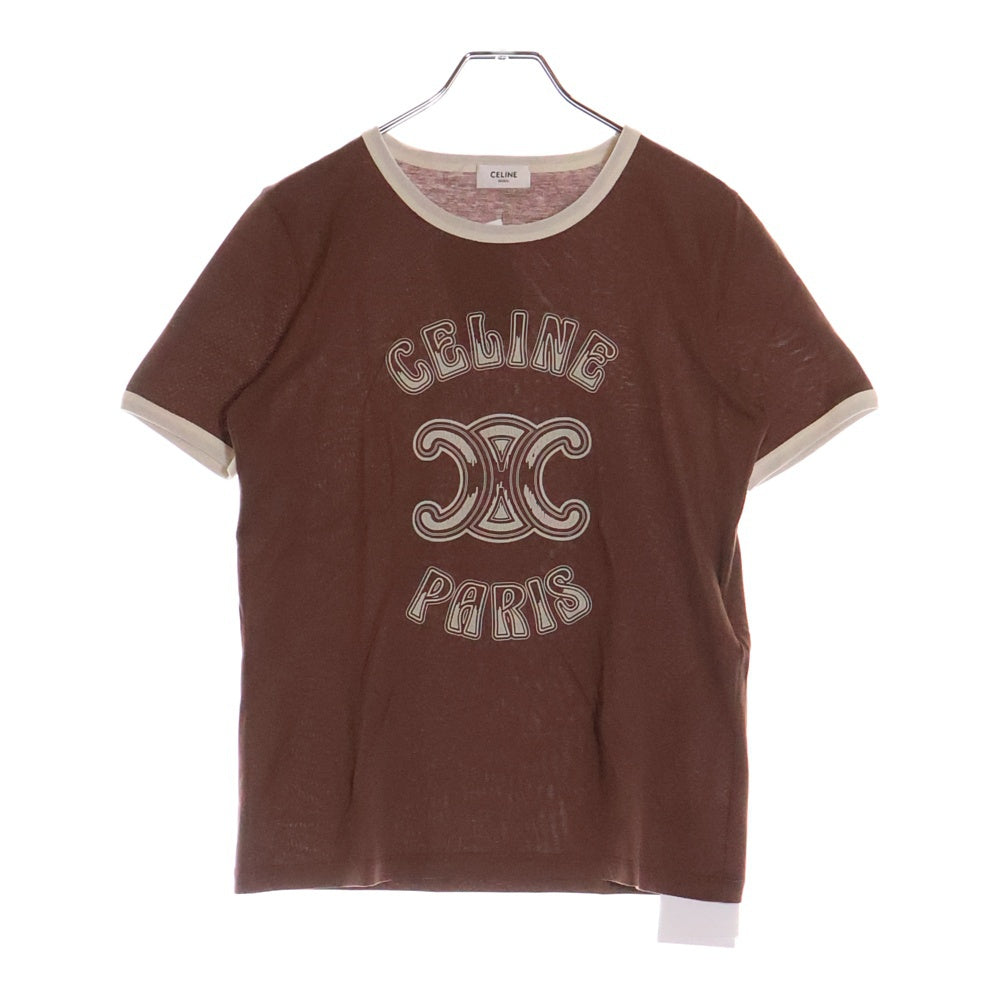 CELINE(セリーヌ) 70'S T-SHIRT WITH CRACKED EFFECT 2X97I671Q.25EL クラックドエフェクトロゴ クルーネック半袖Tシャツ レディース ブラウン