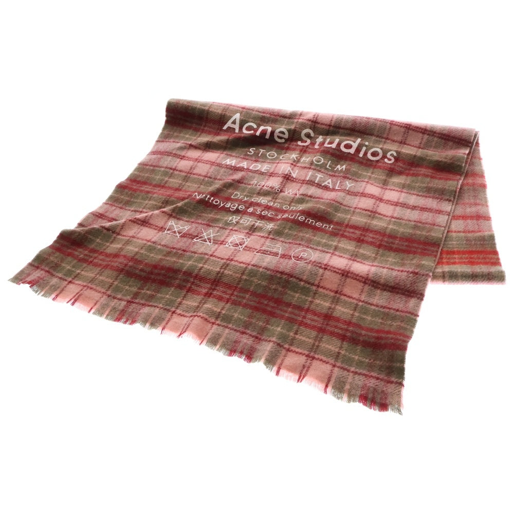 Acne Studios(アクネ ストゥディオズ) チェック柄 ロゴプリントマフラー 大判ストール ピンク