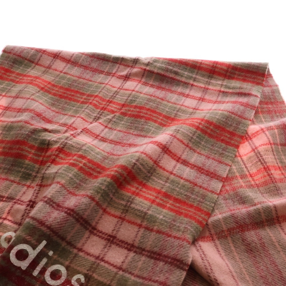 Acne Studios(アクネ ストゥディオズ) チェック柄 ロゴプリントマフラー 大判ストール ピンク