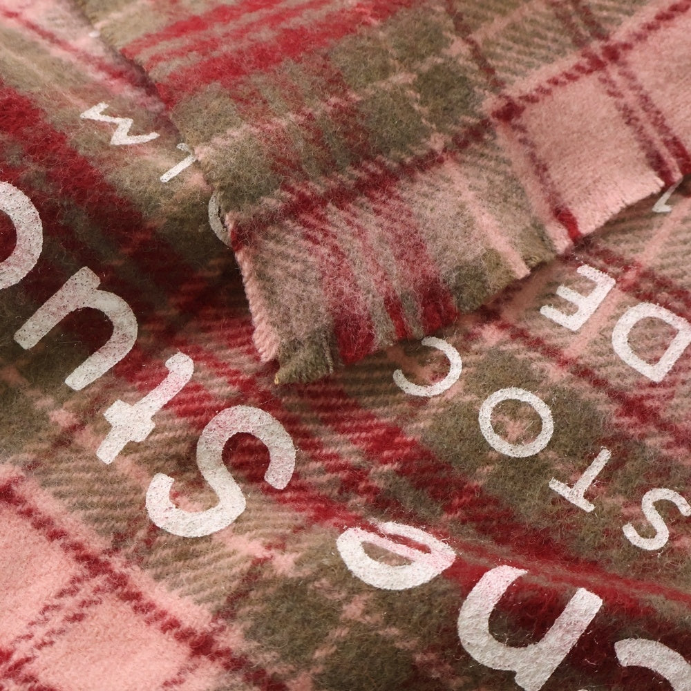 Acne Studios(アクネ ストゥディオズ) チェック柄 ロゴプリントマフラー 大判ストール ピンク