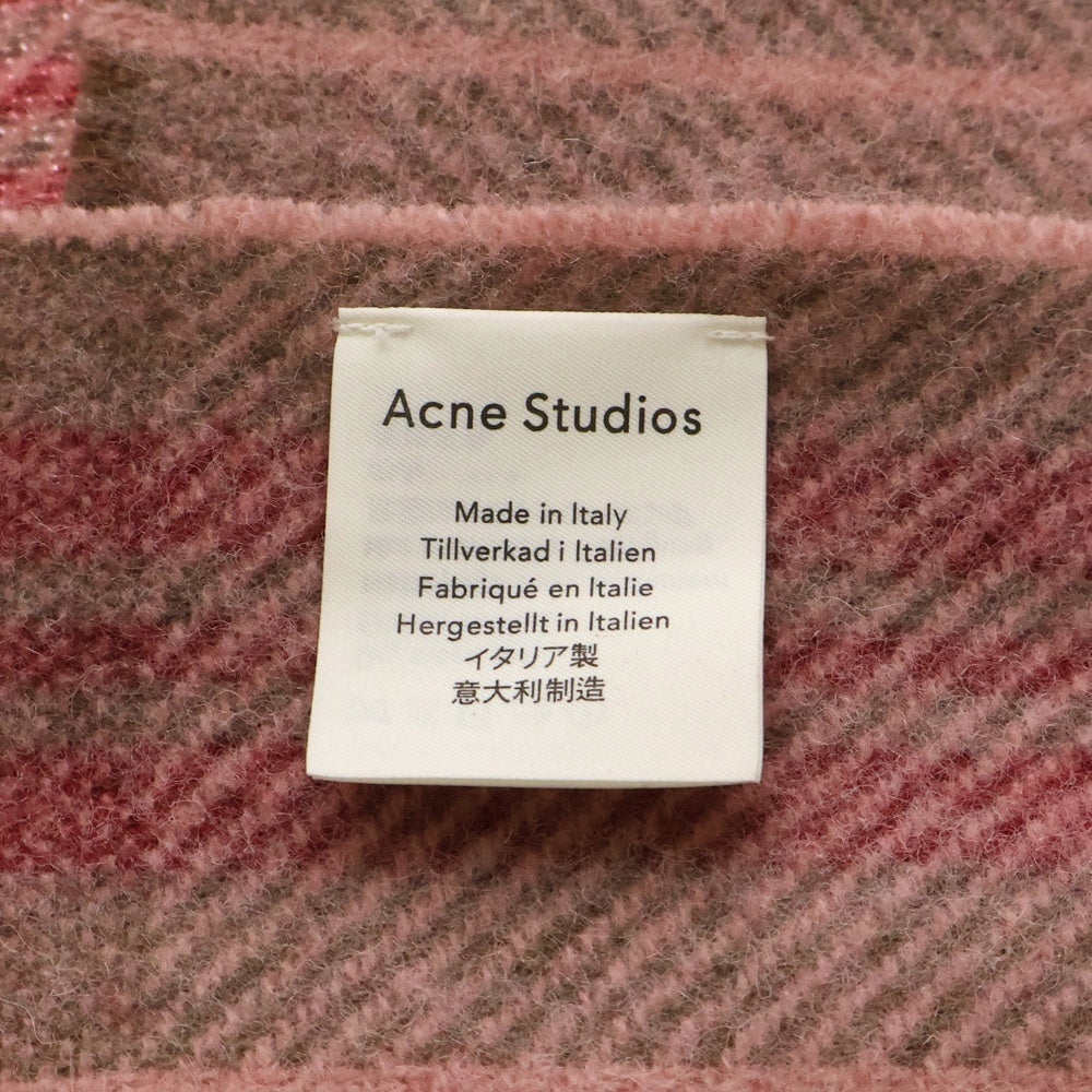 Acne Studios(アクネ ストゥディオズ) チェック柄 ロゴプリントマフラー 大判ストール ピンク